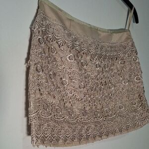 Sans Souci Beige Lace Embroidered Mini Skirt Size S